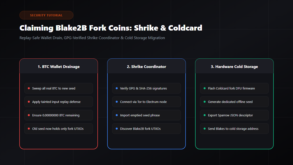 Claiming Blake2B Fork Coins: Shrike and Coldcard Pipeline Diagram