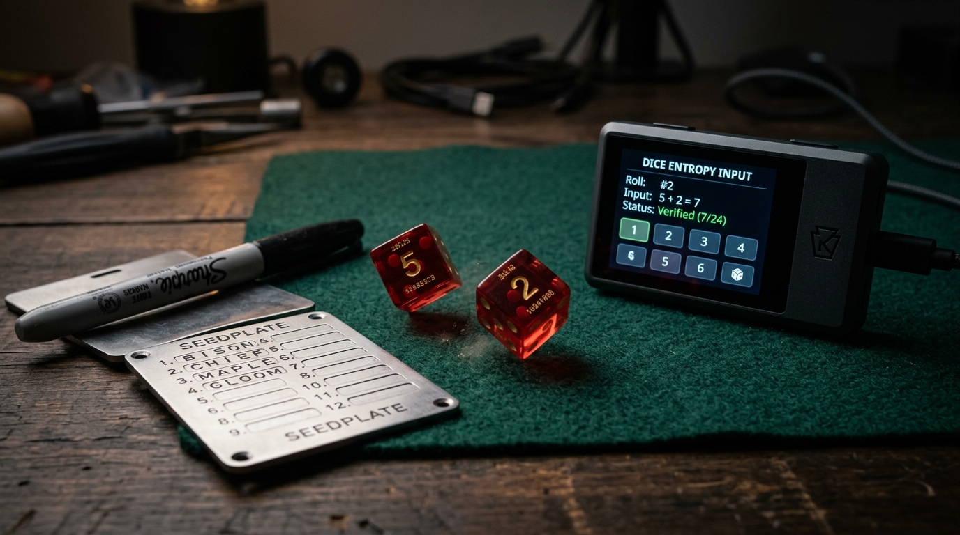 Keystone 3 Pro with casino dice entropy and metal seed plate